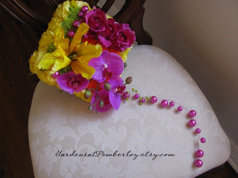 Wedding Flowers Bridal Flowers Yellow Pink Orange Silk Wedding Bouquet Silk Bridal Bouquet