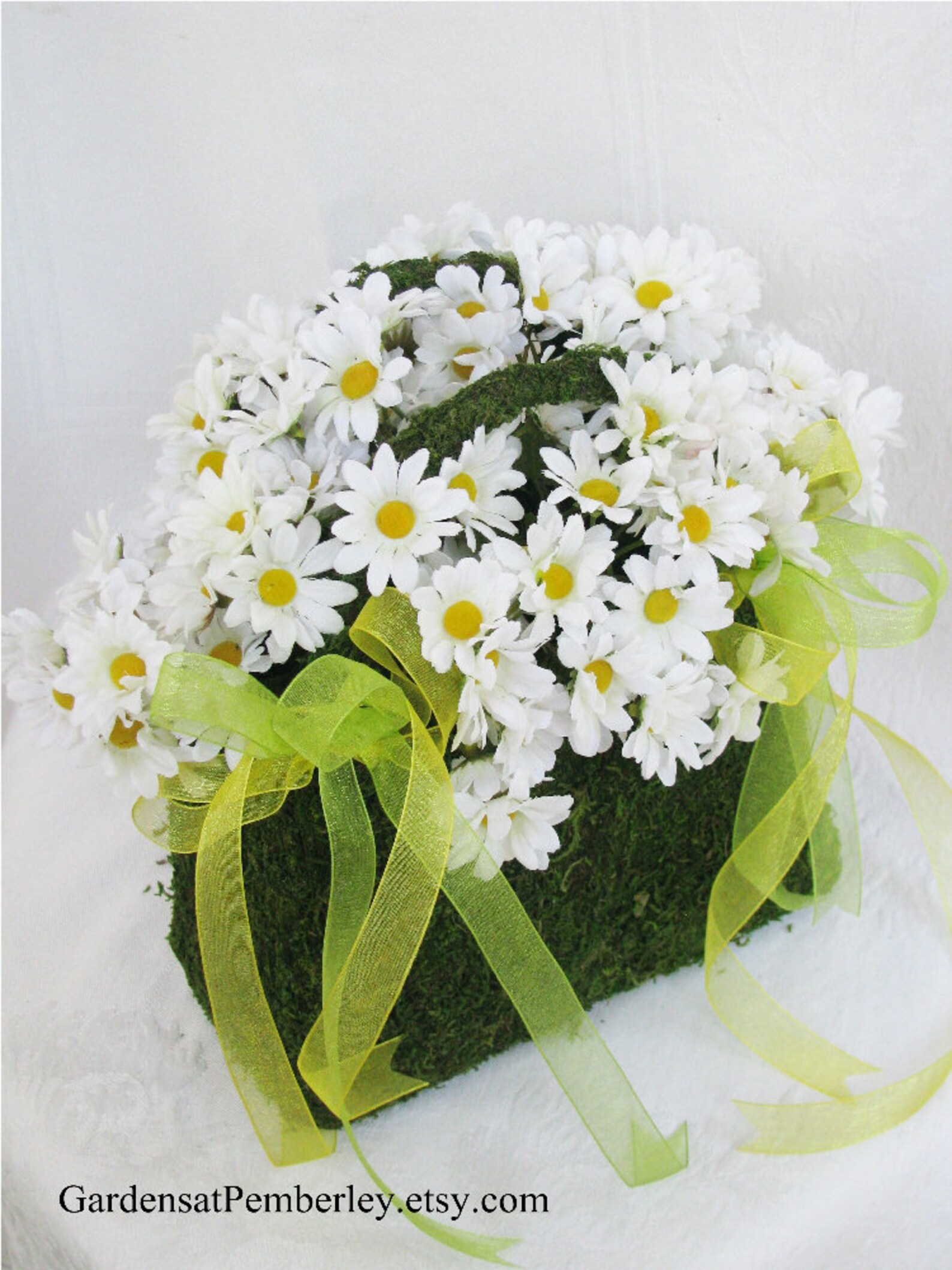 Daisy Silk Moss Purse Flower Girl Wedding Basket Wedding Etsy