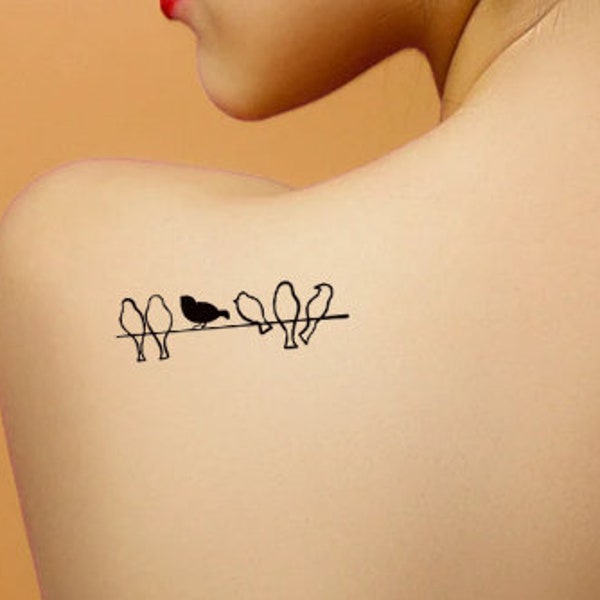 Birds On A Line Outline Temporary Tattoo