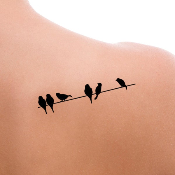 Birds On A Line Silhouette Temporary Tattoo