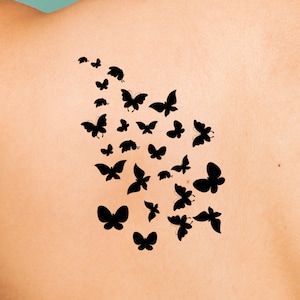 Butterfly Silhouette Temporary Tattoo | Flock of Butterflies Body Art | Delicate Black Temporary Tattoo | Festival Beauty Art