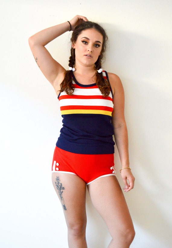 red bathing suit shorts