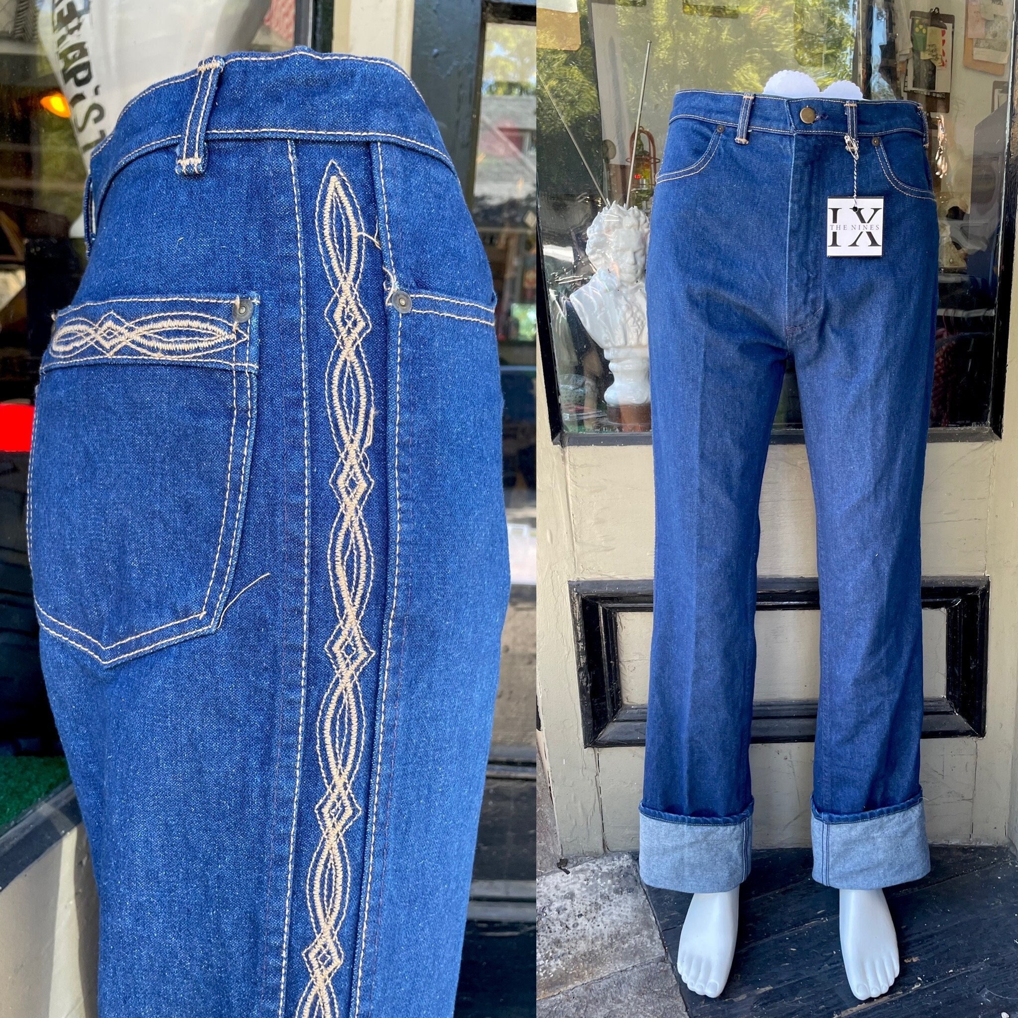 70s High Waist Flared Jeans | Men's Denim Jeans | Rad by Radgang Deep Blue / XL