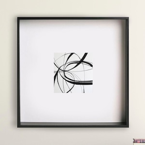 Arte quadrata, originale dipinto astratto quadrato minimale in bianco e nero, arte minimalista, arte astratta lineare, moderno in bianco e nero