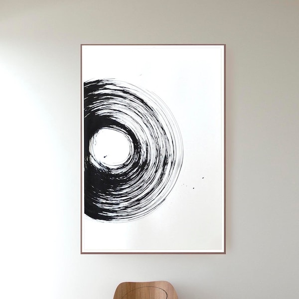 Large original abstract ink art, sun, original black and white abstract painting, abstract painting, comart, circle painting