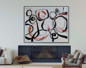 Extra large abstract ink painting, abstract, geometric art painting, original extra large abstract art, original large painting