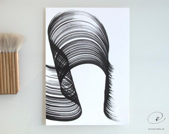 Original black and white abstract painting, art, abstract wind art, modern art, ink drawing, ink painting, minimalist, ink art