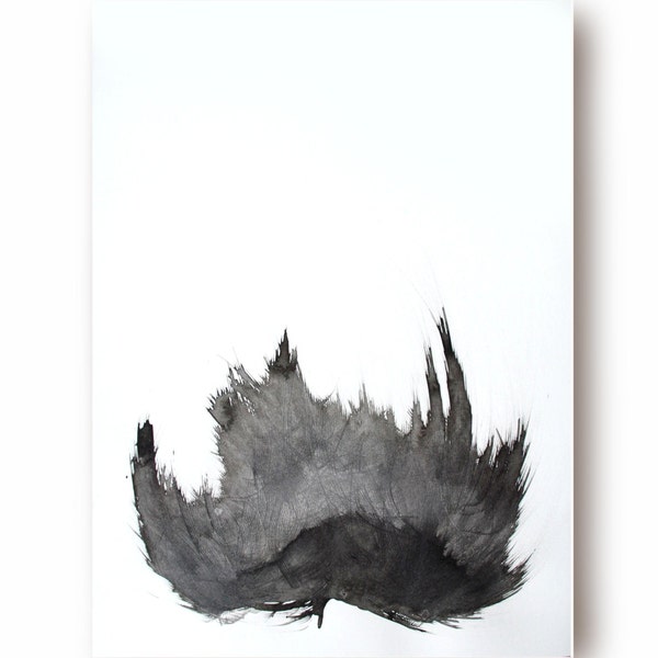 Original Fine Art Abstract Ink Drawing - Nature -  black beige grey white  ink on acid free paper/ minimal drawing by Cristina Ripper