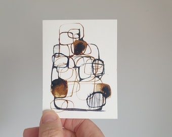 Small abstract art, tiny abstract art original, minimalist small abstract painting,  small ink art, him original, gift for him