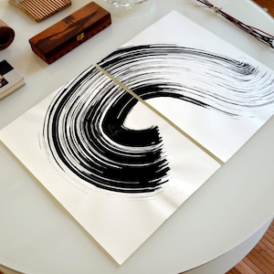 Original diptych abstract ink drawing, wave, black and white abstract art, abstract ink art, abstract, set of 2, abstract ink image 2