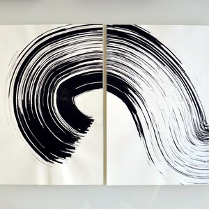 Original diptych abstract ink drawing, wave, black and white abstract art, abstract ink art, abstract, set of 2, abstract ink image 3