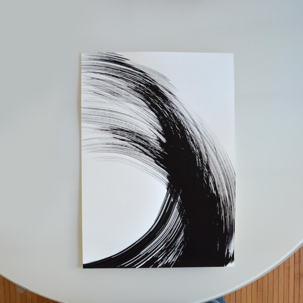 A3 - Original abstract fine art drawing on paper - Strong wave,ocean, movement,inspired on nature,black and white art by Cristina Ripper