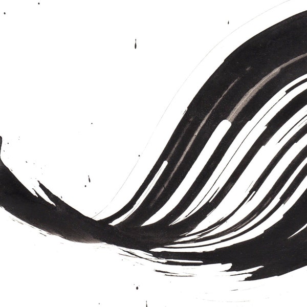 Original abstract art ink drawing on paper- Flowing energy- black & white,modern art, contemporany art,ink dark, movement, art ink