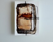Original abstract art ink drawing -Black, brown and white,modern, minimal,ink dark, stone,block wall, art ink by Cristina Ripper