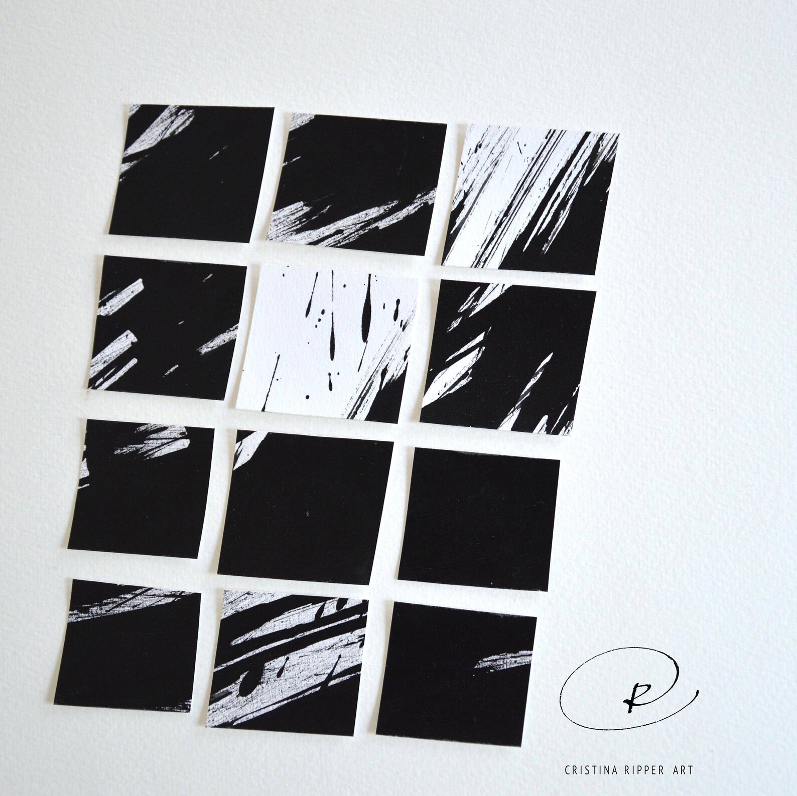 Original Collage Abstract Art Ink Drawing, Black and White Minimal ...