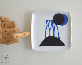 Square abstract dish hand painted, forest abstract art, modern art dish, porcelain dish for appetizers, square abstract plate