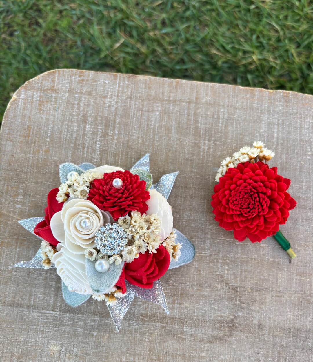 Keepsake Bright Red Glory Collection- Wood Flower Boutonnière or