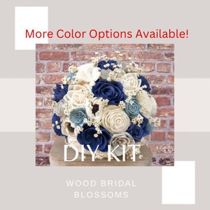 You’re Dreamy Collection - DIY Wood Flower Bouquet Kit Navy Blue, Ivory, Steal Blue, and Light Gray Sola Wood Flower Bouquet