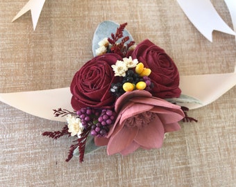 Raspberry Collection- Wood Flower Wrist or Pin Corsage