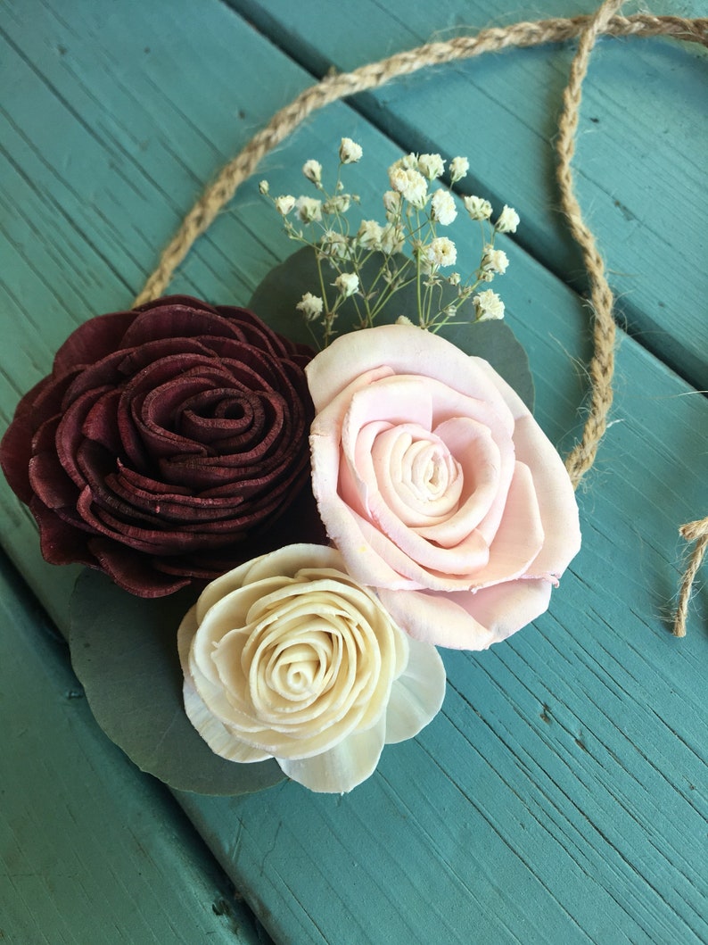 Wrist Corsage or Boutonni\u00e8re 3 Wood Flower Design Fall Bloom Collection