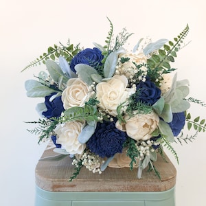 Wild Lace Collection- Wood Flower Bouquets Royal Blue and Ivory Sola Wood Flower Bouquet Customizable