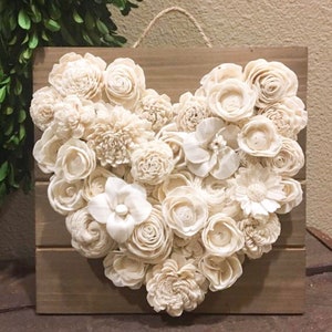 Wood Flower Heart Decor