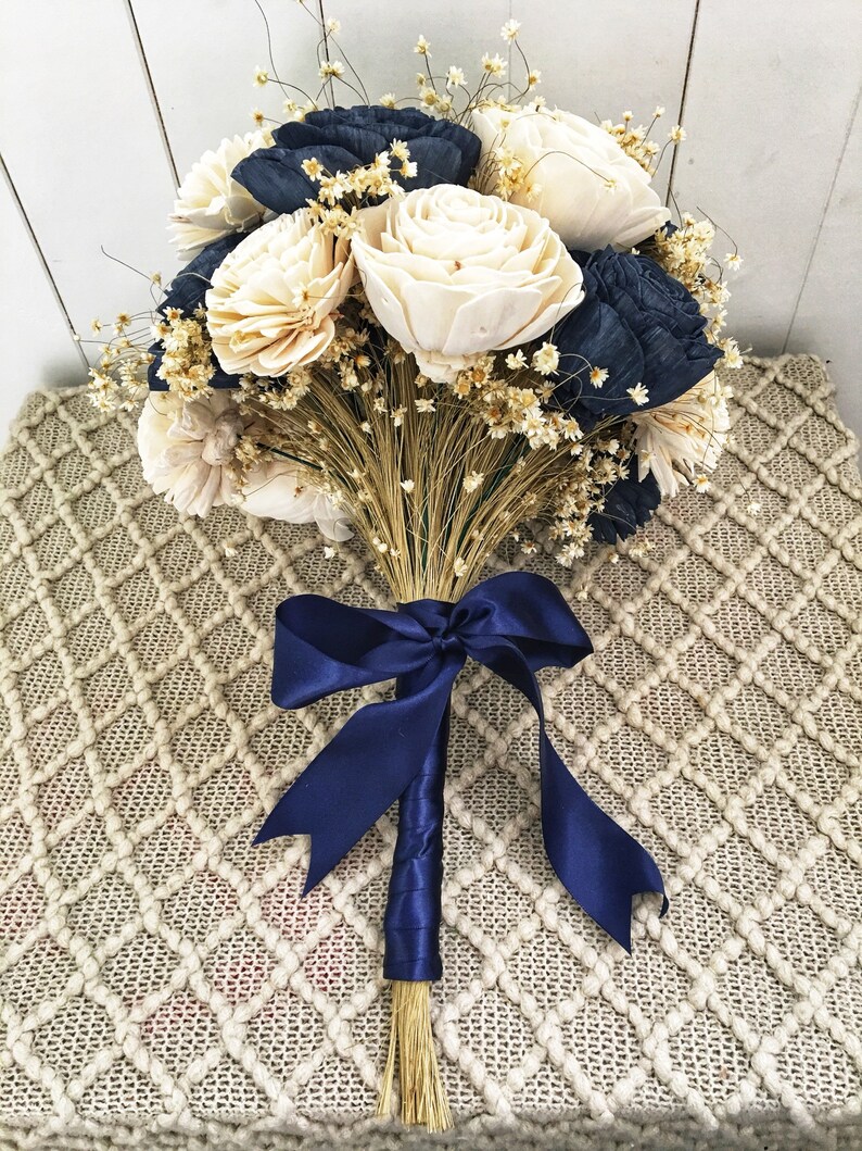 Whimsical Collection DIY Wood Flower Bouquet Kit Navy Blue Etsy