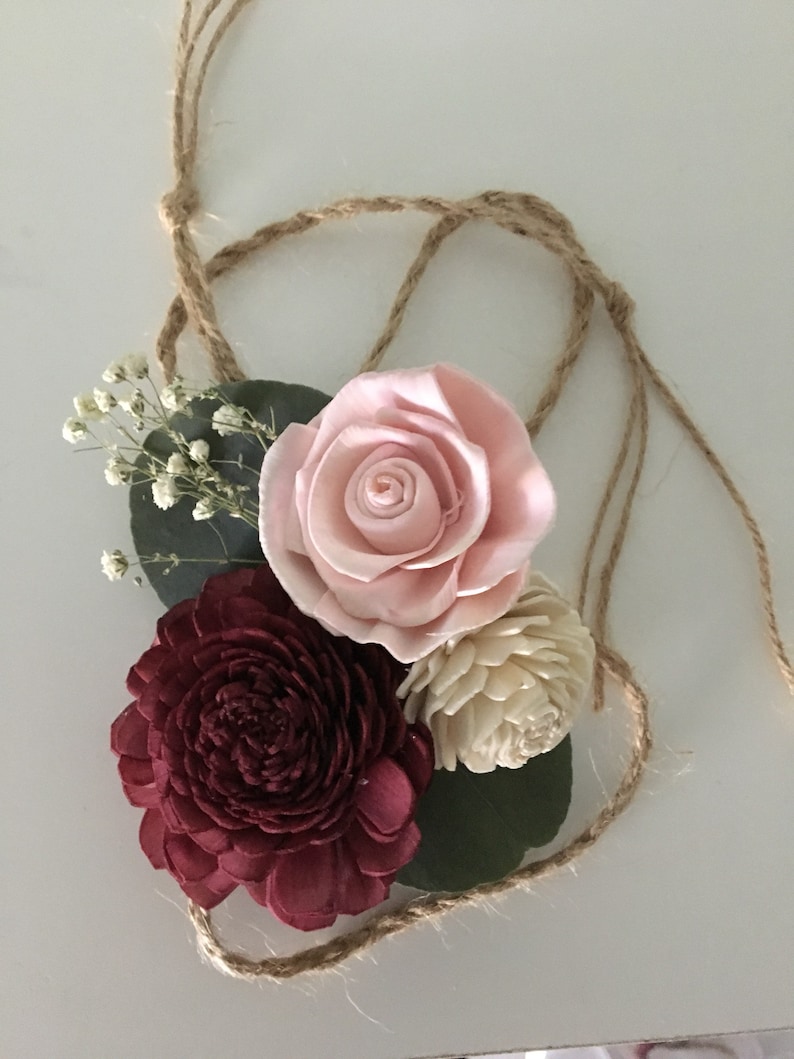 Wrist Corsage or Boutonni\u00e8re 3 Wood Flower Design Fall Bloom Collection
