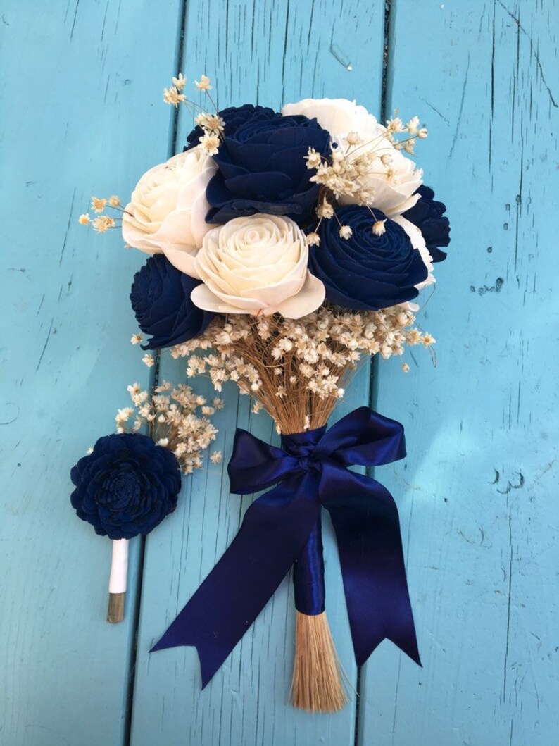 Whimsical Collection DIY Wood Flower Bouquet Kit Navy Blue Etsy