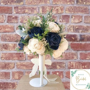 Wood Flower Bouquet- Wild Love Collection- Wood Flower Bouquets Navy Blue and Ivory Wood Flower Bouquet Customizable