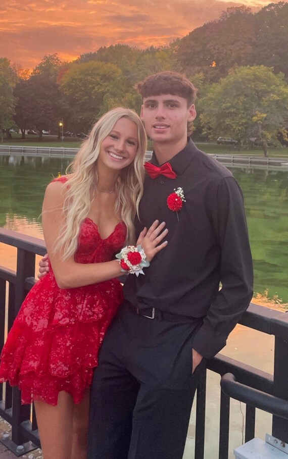 strapless open back dress Red Rose Boutonniere| Flower Bouquet For Wedding & ROM – myfa gift.com main image 0
