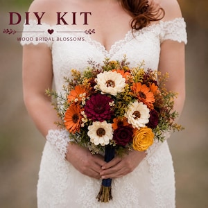 Kit fai da te per bouquet di fiori di sola in legno autunnale – Decorazioni nuziali autunnali personalizzabili – Colori personalizzabili