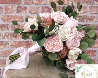 Wood Flower Bouquet- Emma Collection- Sola Wood Flower Bouquet With Blush And Rose Gold Wood Flowers