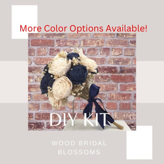 Whimsical Collection DIY Wood Flower Bouquet Kit Navy Blue Bouquet Sola  Wood Flower Bouquet 