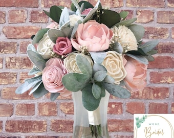 Wood Flower Bouquet- Blush Pink/Mauve Pink Dreams Collection- Wood Flower Bouquet Blush Pink and Mauve Pink Bouquet Sola Wood