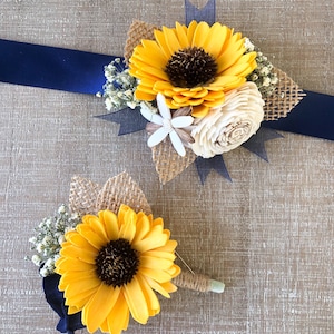 Rustic Sunflower Collection- Boutonnière or Corsage Wood Flower Sunflower Customizable