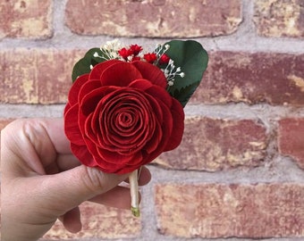 Ready To Ship- Rusty Red Rose Boutonniere