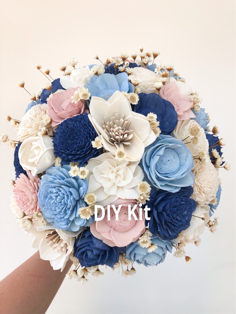 Whimsical Collection DIY Wood Flower Bouquet Kit Blue and Etsy