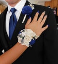 Bling It Up Collection- Wood Flower Boutonnière or Diamond Wrist Corsage Royal Blue- Or Choose Your Color
