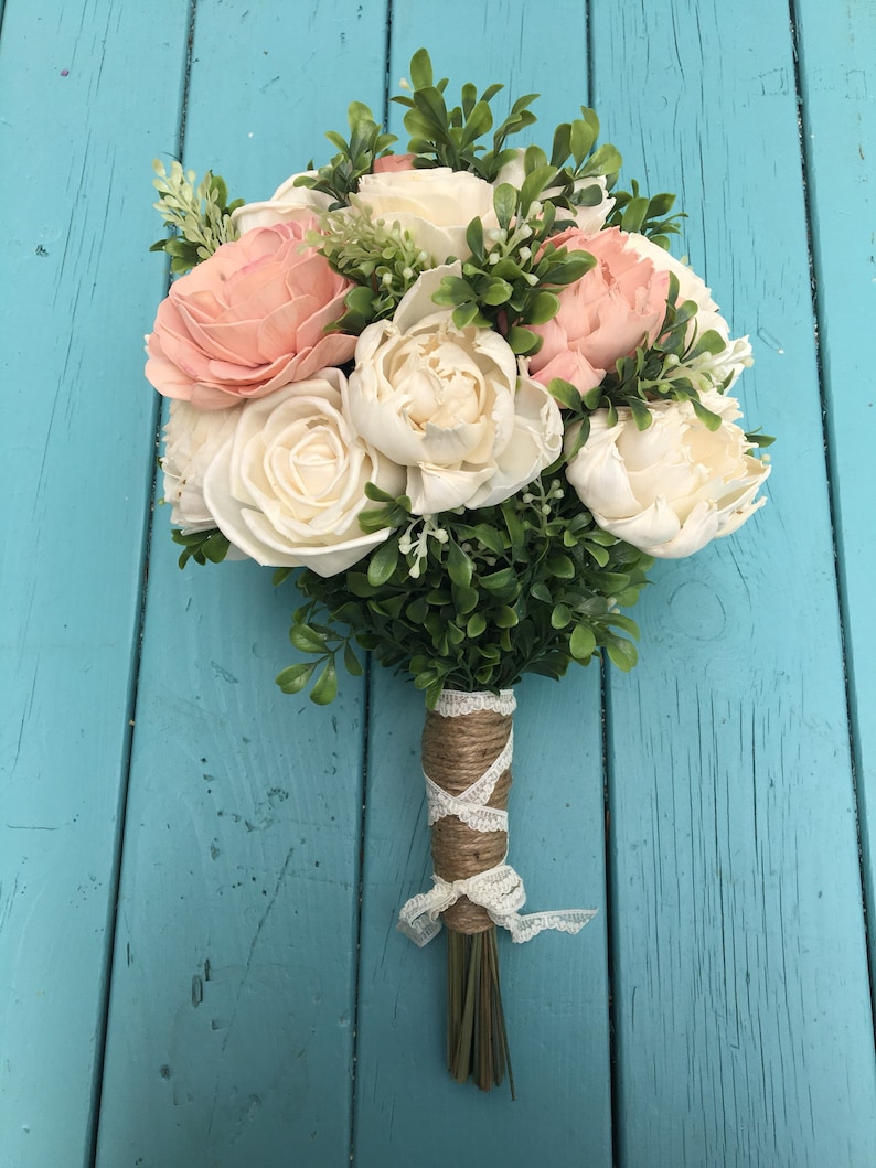 A Fairies Dream Collection-Blush Pink and Ivory Wood Flower Bouquet with Faux Greenery DIY kits also available