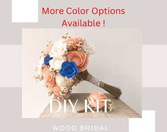 You’re Dreamy Peach Collection - DIY Wood Flower Bouquet Kit Peach, Sapphire Blue, and Ivory Sola Wood Flower Bouquet