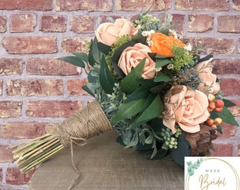 Wood Flower Bouquet- Grace Collection- Wood Flower Bouquet- Preserved Greenery- Sola Wood Flowers- Orange, Peach, Brown Bouquet