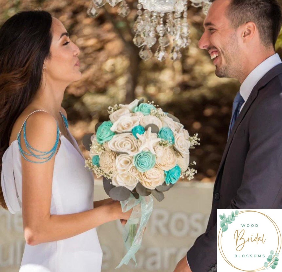 Wood Flower Bouquet- Nautical Dream Collection- Wood Flower Bouquet Turquoise Bouquet Sola Wood Flower Bouquet Customizable