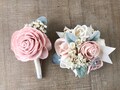 Keepsake Wood Flower Boutonniere or Diamond Wrist Corsage – Light Pink