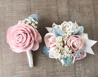 Ramo de flores de madera o ramillete de diamantes para muñeca – Rosa claro