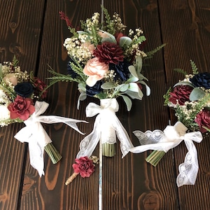 Wild Lace Collection- Wood Flower Bouquets Navy Blue, Burgundy, pink Sola Wood Flower Bouquet Customizable