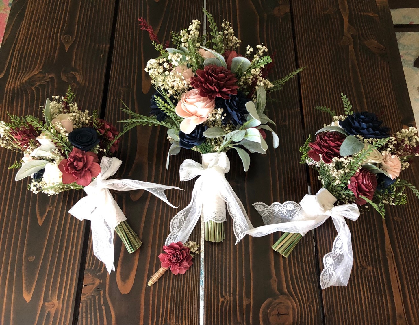 Wild Lace Collection- Wood Flower Bouquets Navy Blue, Burgundy