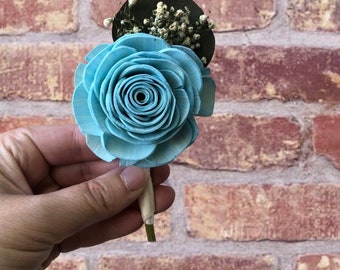 Ready To Ship- Bright Blue Rose Boutonniere