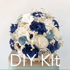 You’re Dreamy Collection - DIY Wood Flower Bouquet Kit Navy Blue, Ivory, Steal Blue, and Light Gray Sola Wood Flower Bouquet