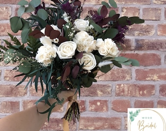 Ready to Ship- Wood Flower Bridal Bouquet- Charlotte Collection